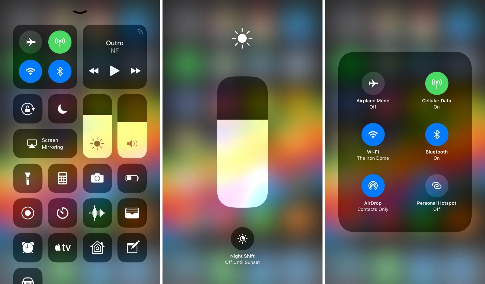 iOS 11 control center shortcuts